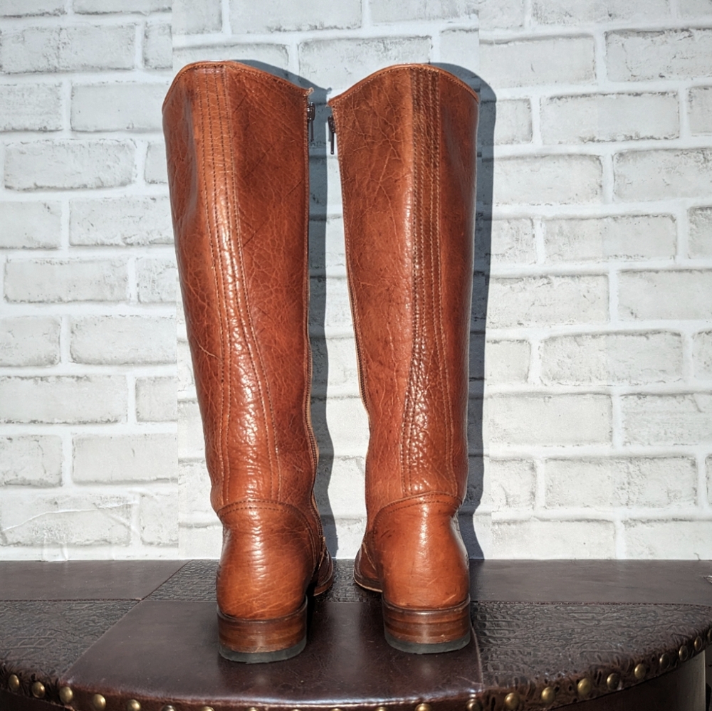 Vntg Frye Vienna Tall Brown Genuine Leather Lace Up Knee High Vintage Zip Boots - Picture 11 of 15